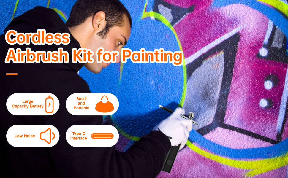 YF youfu Cordless Airbrush Kit with Compressor,32 PSI Handheld Air brush Gun Set