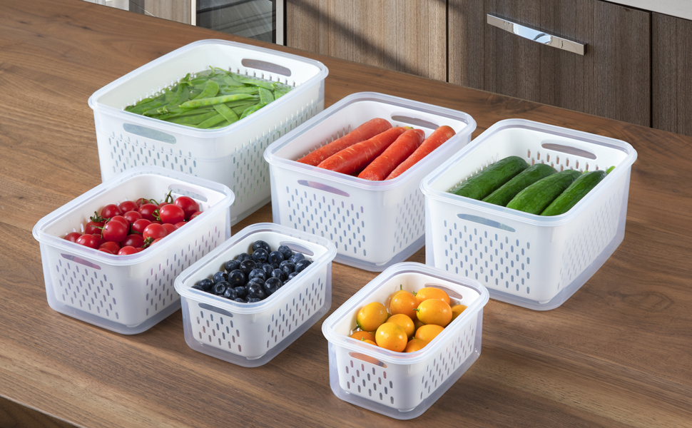 Aorruio Fruit Storage Containers for Fridge Keep Fresh, 4