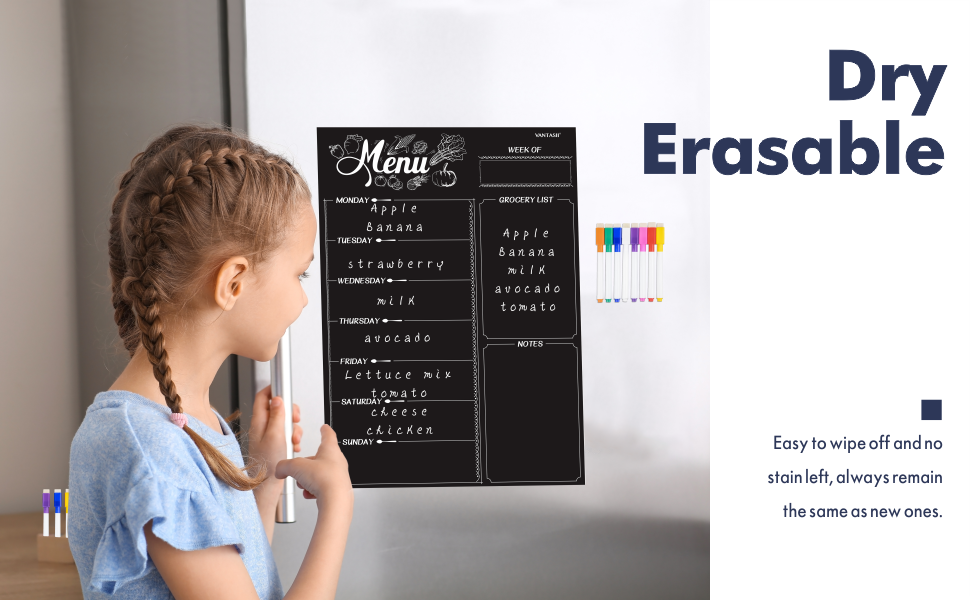 Refrigerator Chalkboard,Weekly Menu, Meal Planner, Grocery