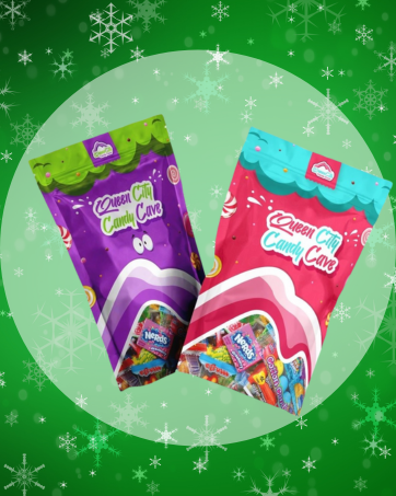 queen city candy cave bags on christmas background