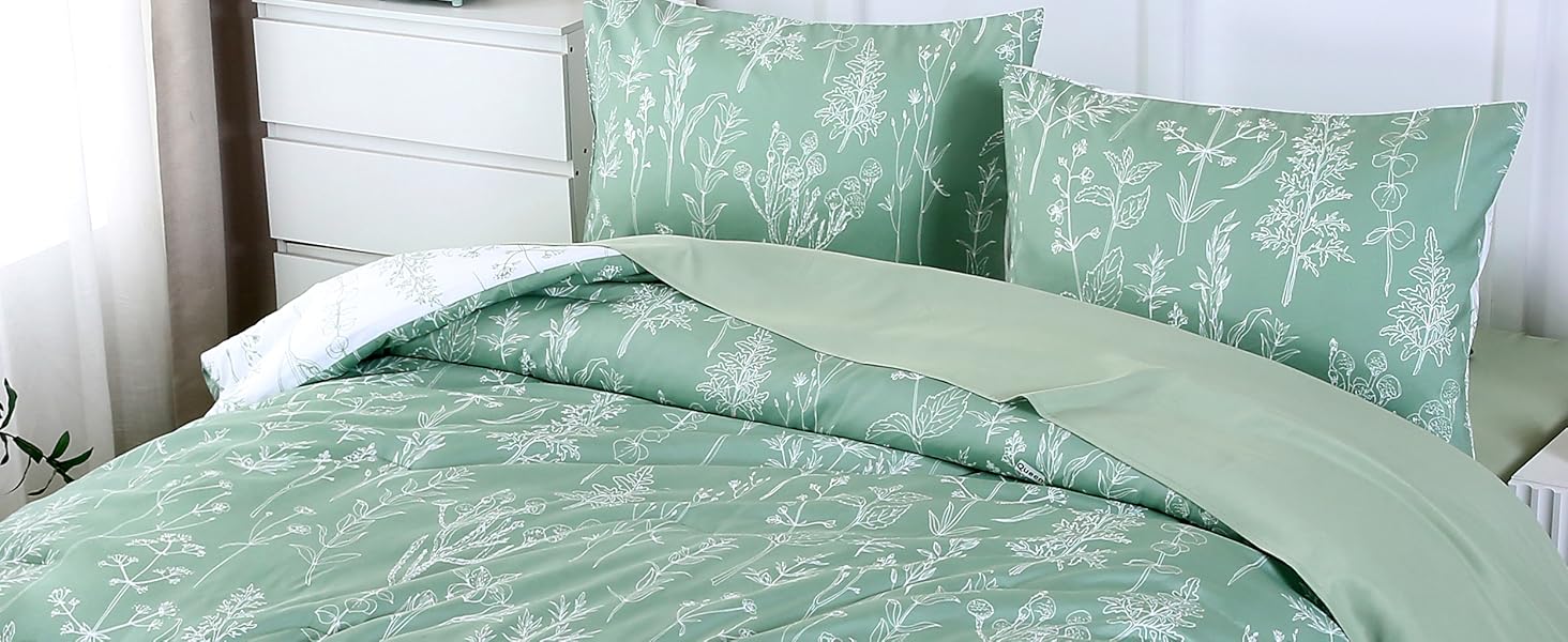 URBONUR Bedding Comforter Full Set Sage Green Comforter Set
