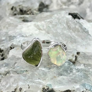 Moldavite & Ethiopian Opal Ring