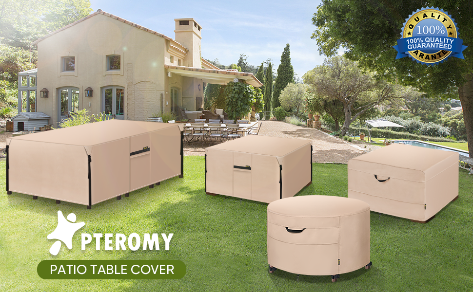 PTEROMY Waterproof Patio Table Cover, Heavy Duty 600D Canvas Patio Furniture Covers