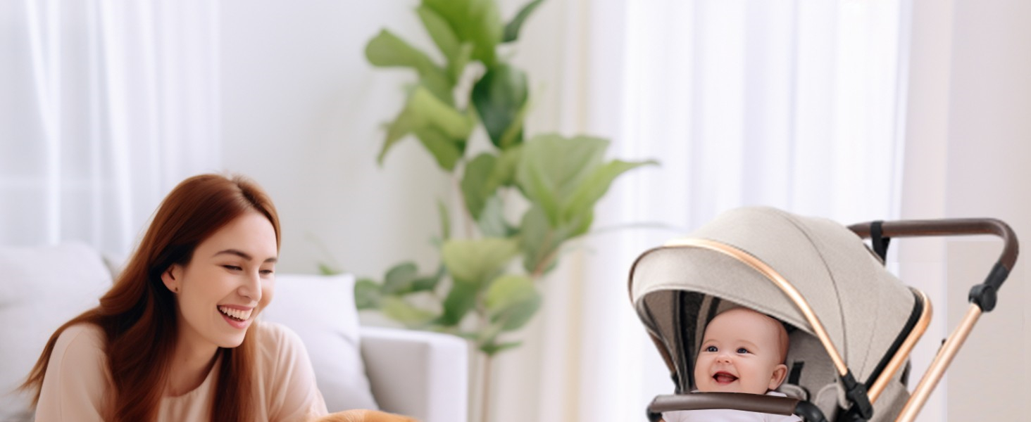 bassinet stroller beige gold_副本