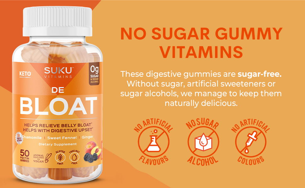 SUKU Vitamins Debloat Digestive Gummies for Gut Health, Gas Relief, Infused with