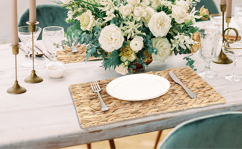 BSTKEY Set of 6 Natural Water Hyacinth Placemats Wicker Place Mat