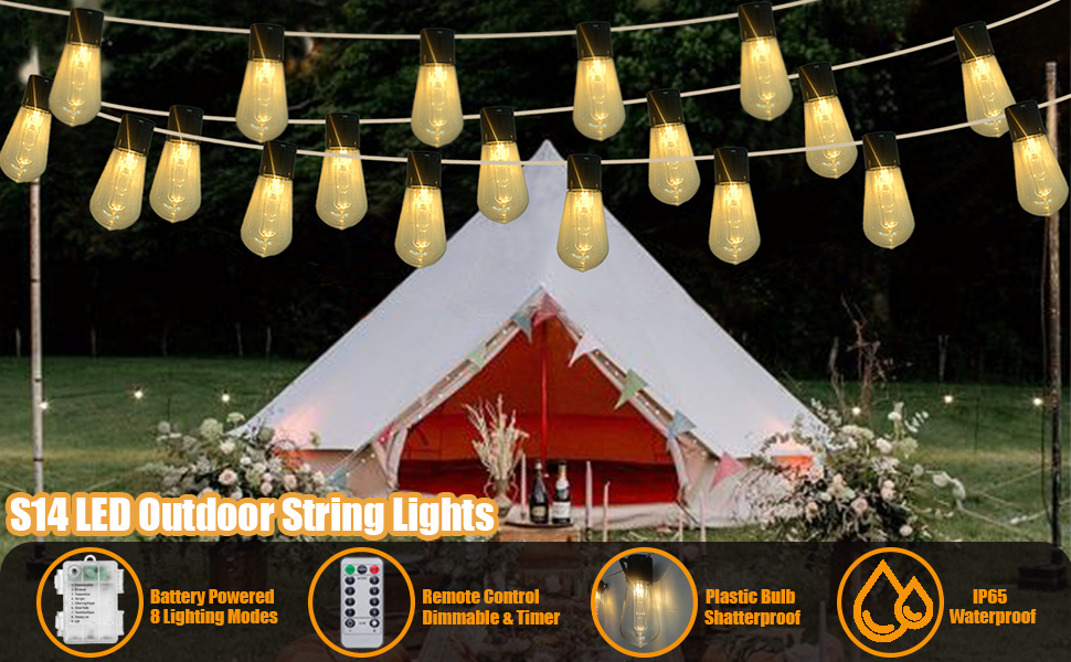 S14 LED Outdoor String Lights 6.7Ft 10 LED Edison String Lights with