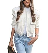 Lumister Women's Fashion Cropped Button Down Lightweight Cropped Bomber Jacket Varsity Shacket wi...