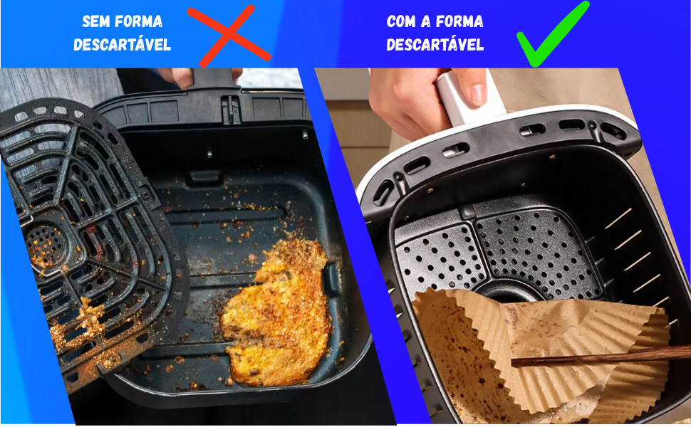 Comparação do uso da Air Fryer com e sem forma descartável