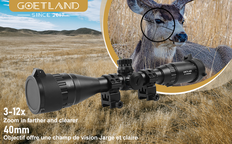 Goetland 312x40 AO Gun Rifle Scope Green & Red Dot Illuminated Reticle