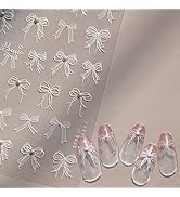 White Lace Bow Nail Art Stickers - 5D Embossed, Self-Adhesive Pearl Design, Cute Decals for Women...