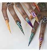 IMRAIN Press on Nails Long Stiletto Fake Nails Colorful Ombre Glossy Glue on Nails Full Cover Acr...