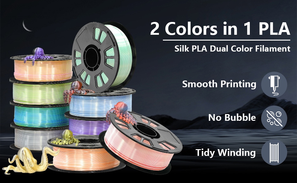 3d printer filament dual color in 1 pla 3d printing silk shiny pla