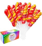 Strawberry Red Twisty & Swirl Lollipops 20 Pack, Rainbow Twist Lollipops Individually Wrapped Suc...