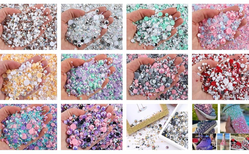 30g Mix Size Flatback Craft Rhinestone and Pearls, 2mm10mm