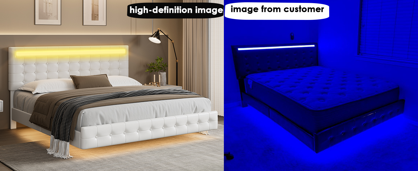 Keyluv Full Bed Frame LED Lights VisualFloating Bed for