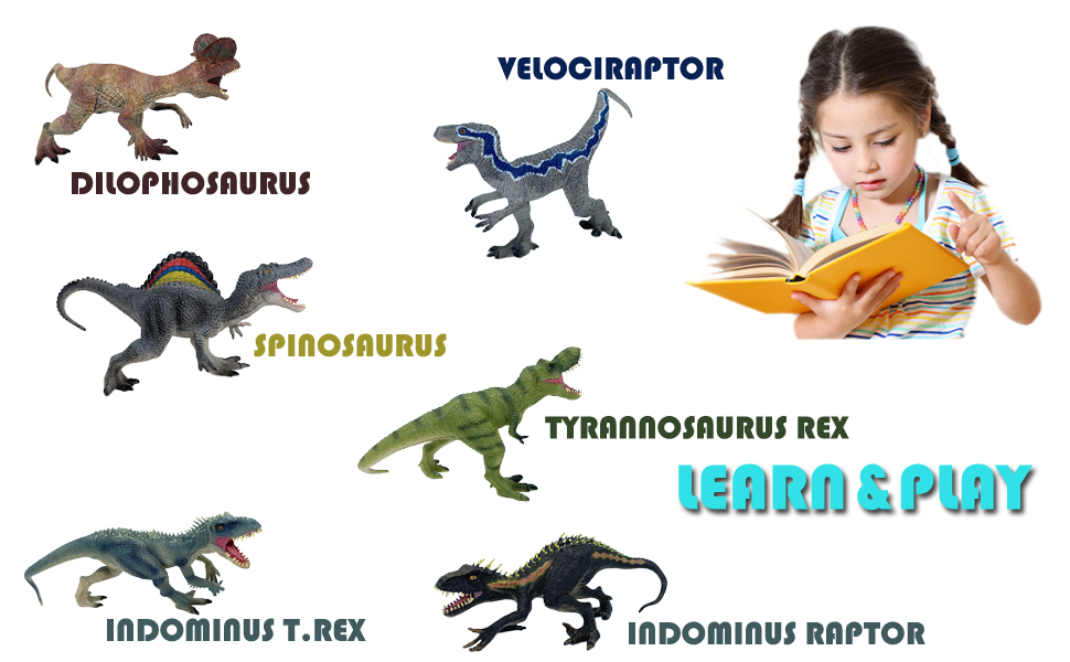 Dinosaur Toys for Kids, 6Pcs TRex Spinosaurus Velociraptor