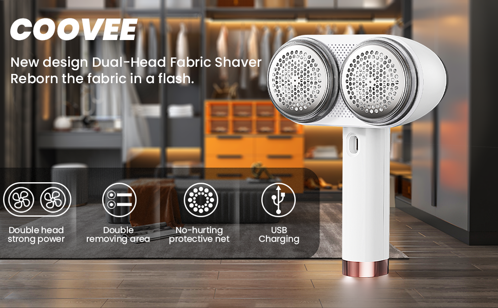 Coovee Double Head Electric Lint Shaver, Remove Larger Fluff Surfaces