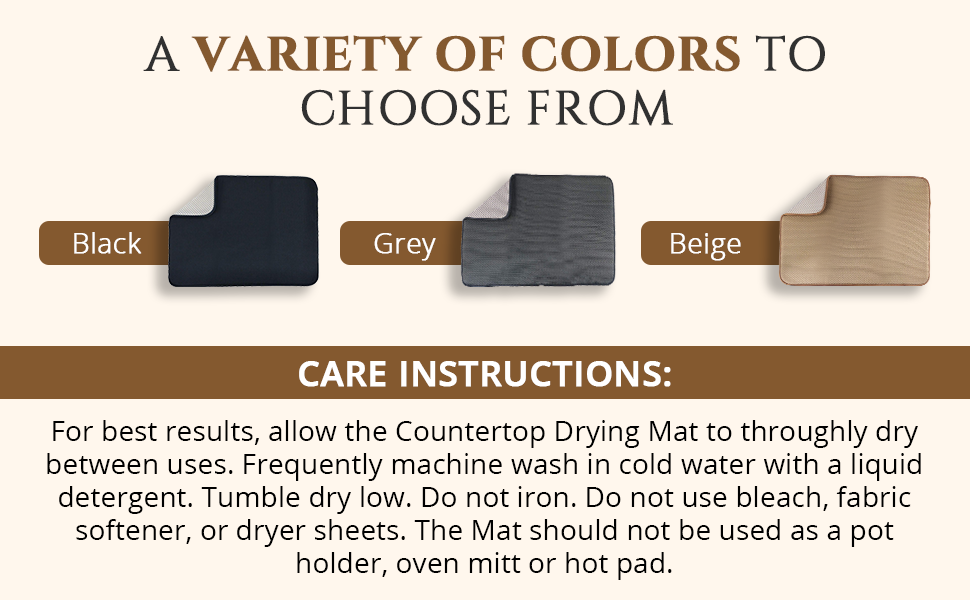 Primeway Polyester Absorbent Anti-Slip XL Dish Drying Mat, 250 GSM, 45x60cm, Beige SPN-FOR1