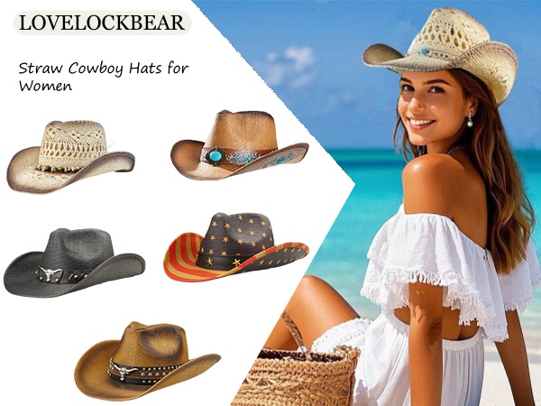 LOVELOCKBEAR Women's Western Cowgirl Hat Men's Cowboy Hat