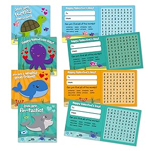sea creatures sea life valentines cards classroom cards for kids with envelope