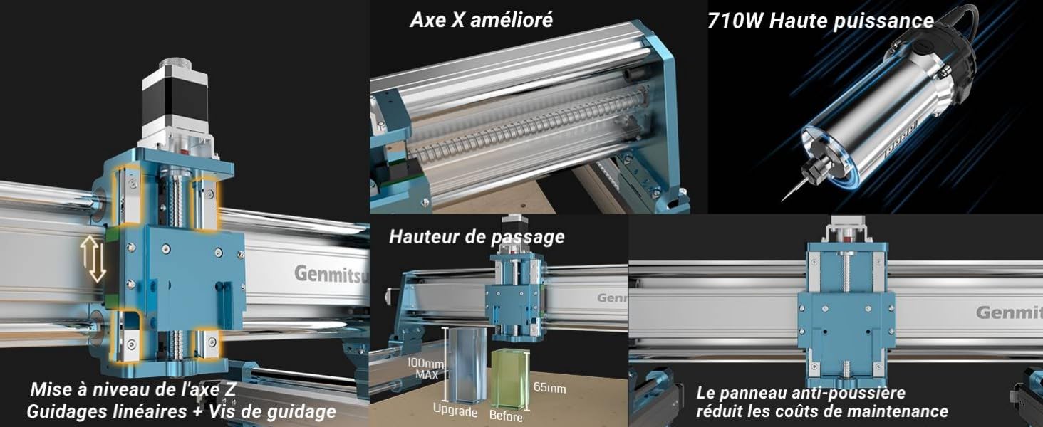 Composants de machines industrielles bleus présentant des pièces métalliques et des mécanismes de refroidissement avec une structure interne détaillée visible sous plusieurs angles.