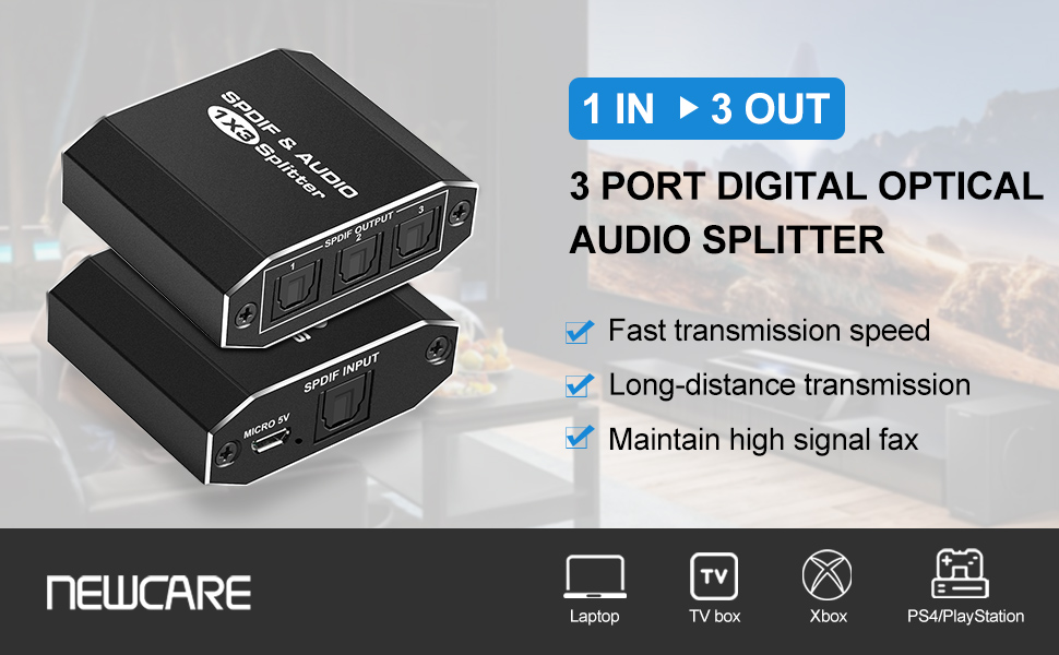 Digital Optical Splitter 1 in 3 out, SPDIF TOSLINK Fiber Optic Splitter