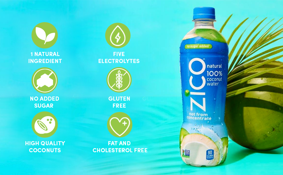 Zico 100 Coconut Water Drink 12 Pack, Natural Flavored No Sugar