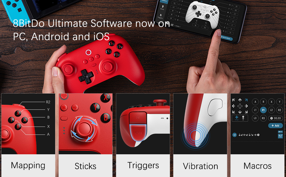 AKNES 8Bitdo Ultimate Bluetooth Controller with Charging Dock, Pro Controller with Hall Effect