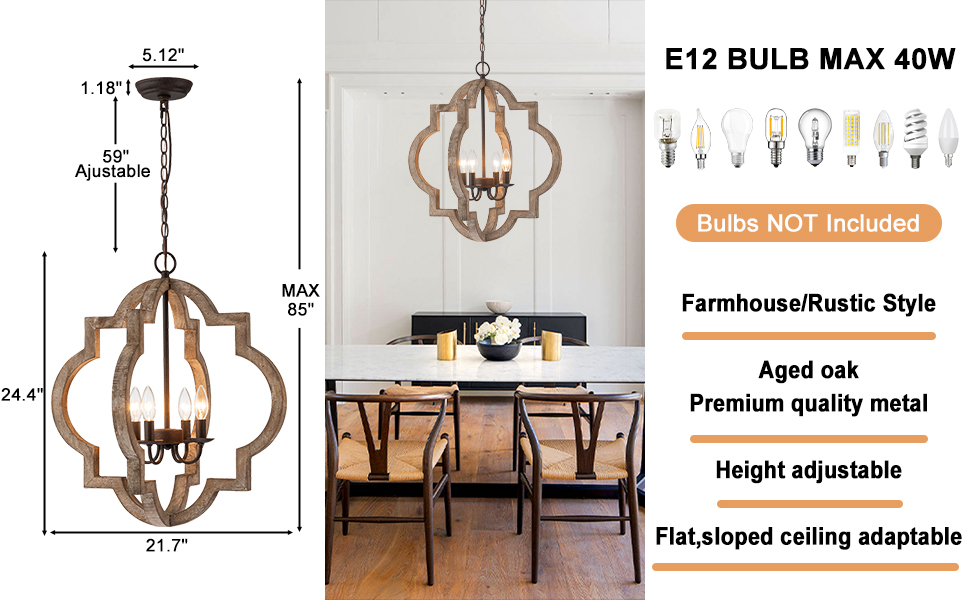 22" Modern Farmhouse Chandelier for Dining Room,Orb Wood Kitchen