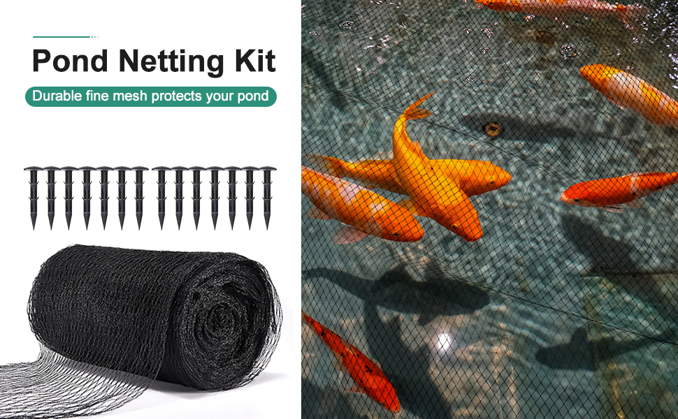 CreiYuan Pond Netting Kit 14 x 14 Ft Pond Netting for Koi Ponds with14 Pcs Stakes