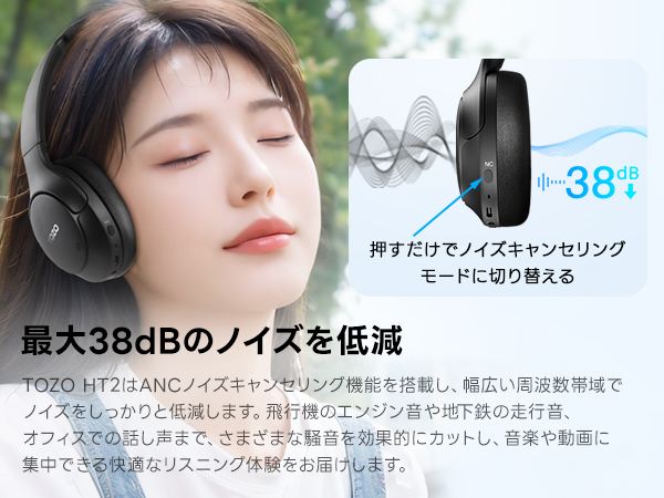 Amazon.co.jp: TOZO HT2 ワイヤレスヘッドホン Hi-Res Audio