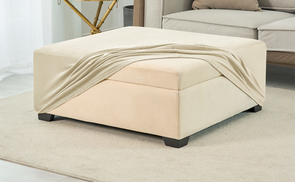 ANWUCHEN Ottoman Cover SquareStretch Velvet Ottoman Cover