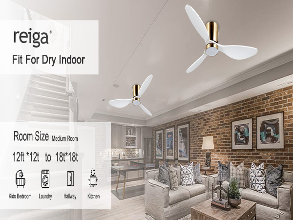 reiga 52 Inch Flush Mount White Ceiling Fan with Light