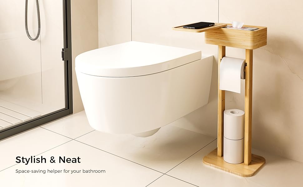 Wealone 4in1 Toilet Paper Holder Stand with Storage Shelf
