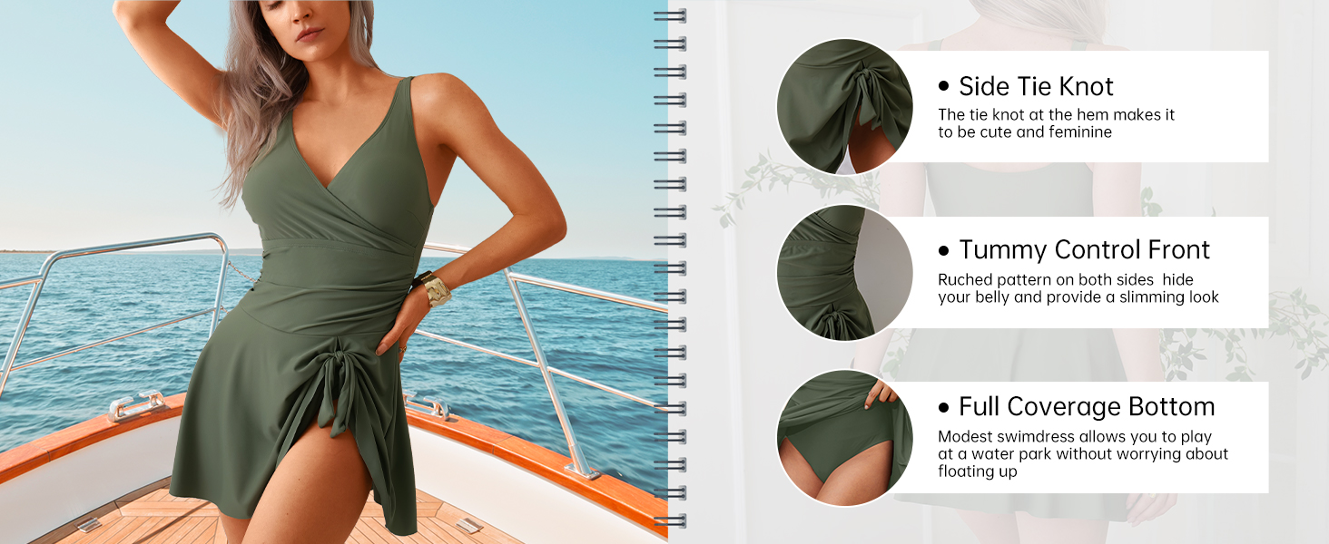 Tummy Control One Piece Swimsuit for Women Swimdress Skirt