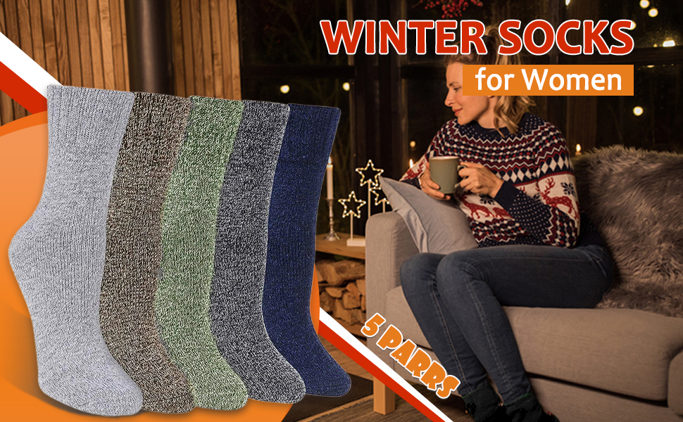 Hocerlu 5 Pairs Thermal Socks for Women and Men, Thick Winter Wool Warm