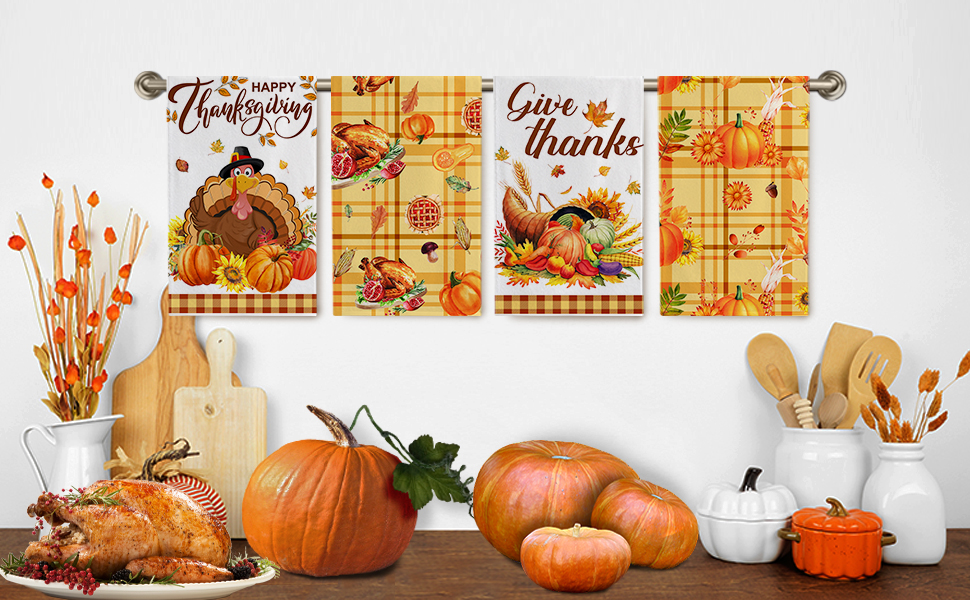 Hexagram Thanksgiving Kitchen Towels and Dishcloths Sets of