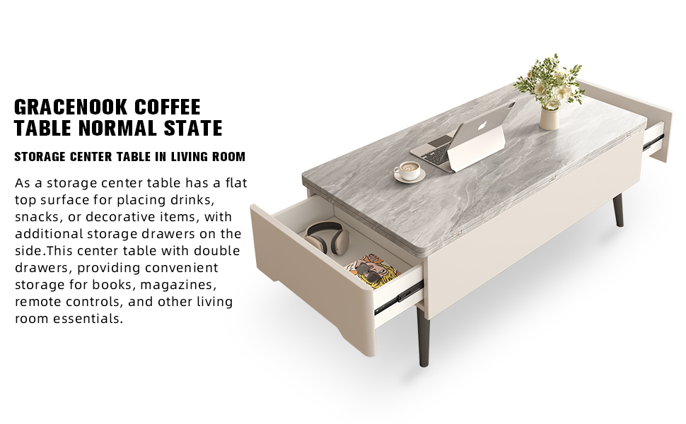 GraceNook Lift Top Coffee Table, White Coffee Table Converts to Dining