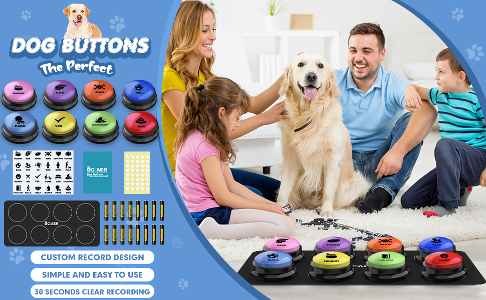 DCIAER Dog Buttons for Communication, 8 PCS Dog Talking Button Set,30s