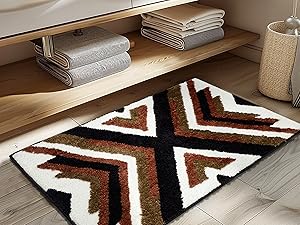fluffy cream beige southwest modern neutral geometric diamond alfombra para baño  tapetes para baño 