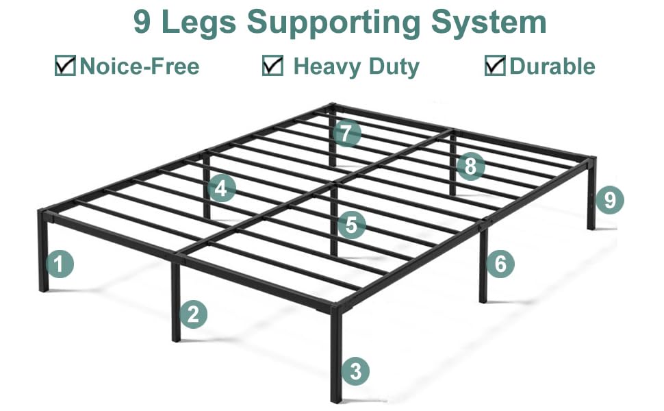 FALOIC Queen Bed Frame 16 Inch Black Metal Platform Bed