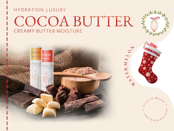 Lip Balm Hydrating Bulk Chap Stick with Fruit Flavors, Coconut Oil, Cocoa Butter - Christmas