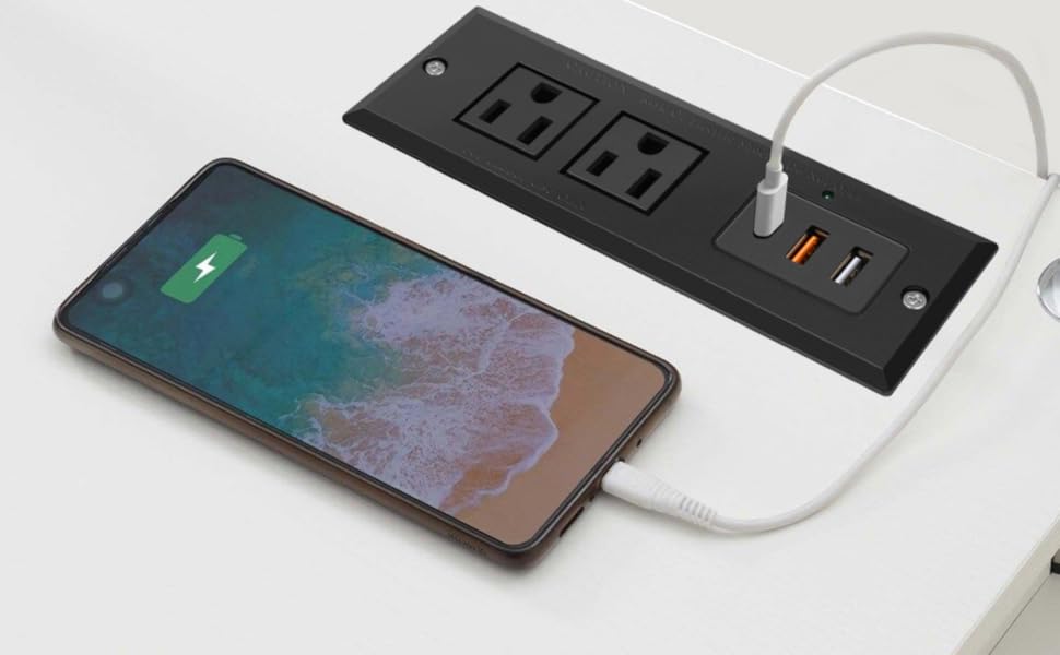20W Recessed Power Strip USB C Fast Charge Desk Power