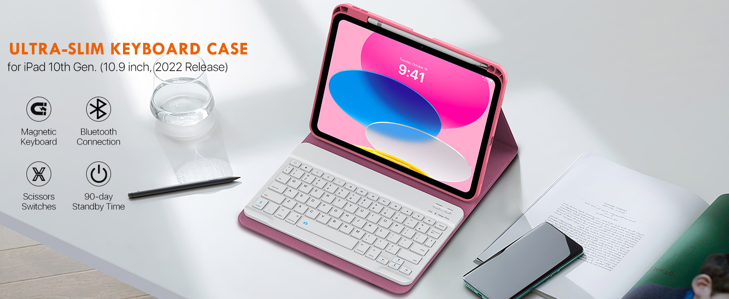 MoKo iPad 10th Generation Case with Keyboard, Stand Folio Keyboard