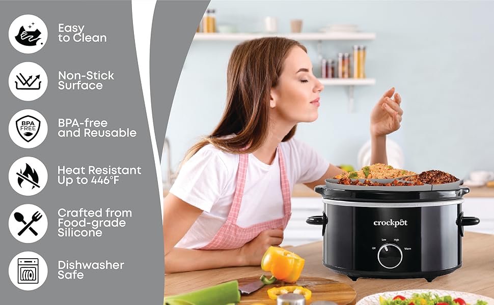 AMR Slow Cooker Liners, 2in1 Oval Silicone Crockpot Liner