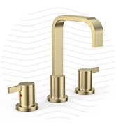 Phiestina Brushed Gold 8 Inch 3 Hole 2 Handle Waterfall Widespread Bathroom Sink Faucet, Bathroom...