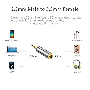 2.5mm male to 3.5mm female adapter