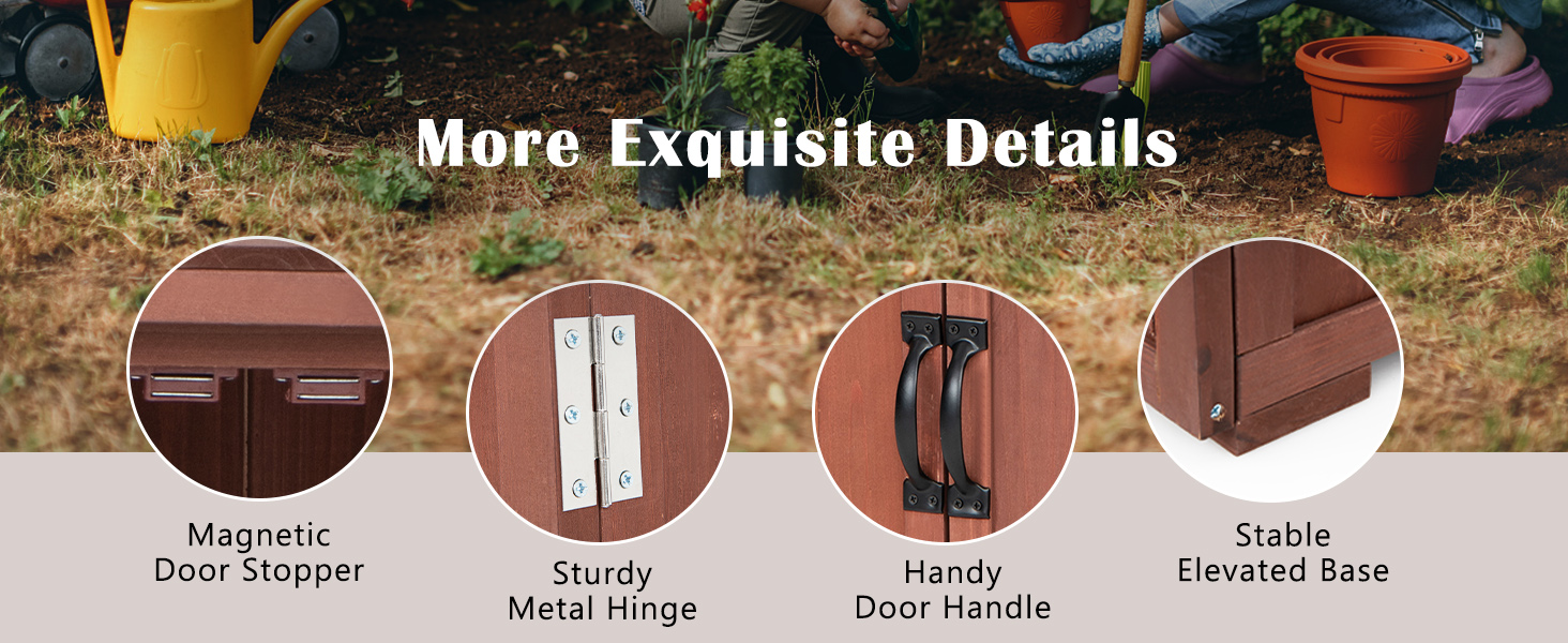 Outdoor Storage Cabinet, Wood Garden Tool Shed with Doors for Patio Backyard