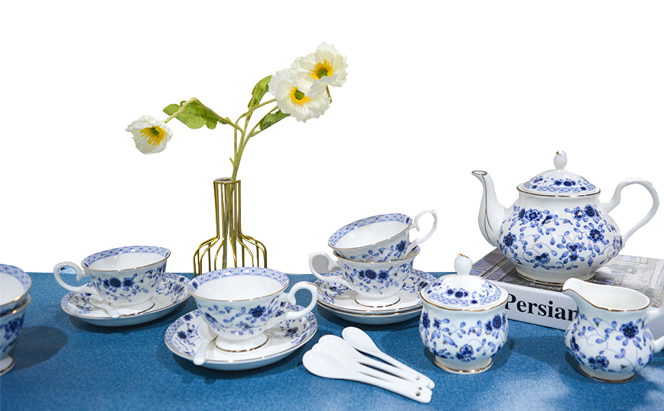 LE POTOCIO Bone China Tea Set, 21Pieces Porcelain Tea Set